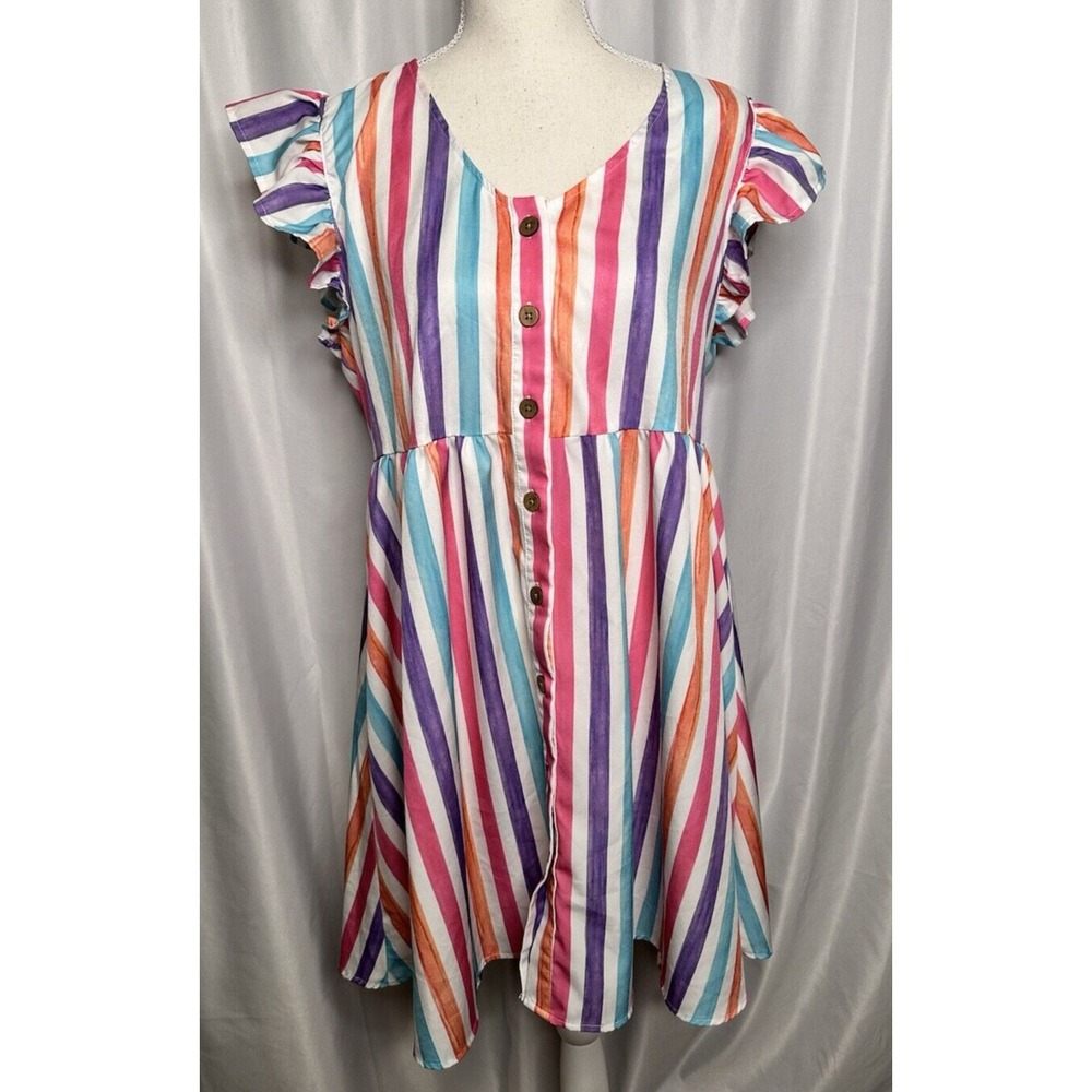 New SHEIN Dress Size L Striped Vneck Fit and Flare Short sleeve Button Front